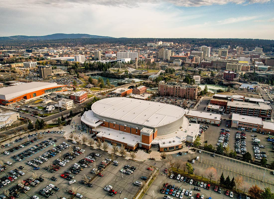 Spokane, WA - Cityscape Skyline of Spokane, WA With Spokane Arena in Foreground